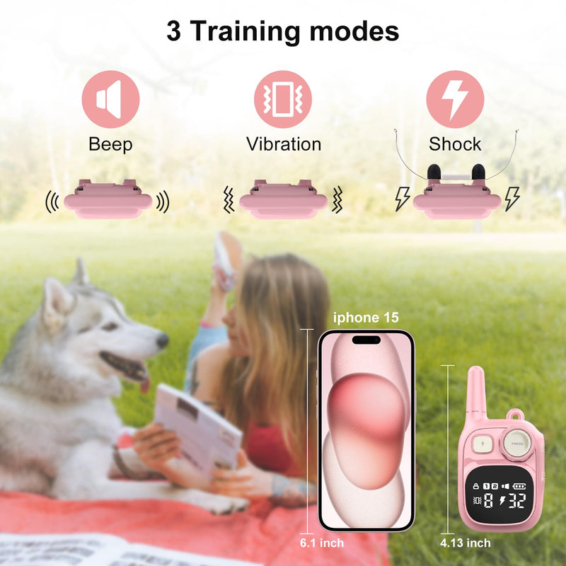 Dog Shock Collar with Remote Control 1800 FT, Adjustable Pink Electric Collar Rechargeable for 5–15lbs Small Dogs Puppy or 20-120 Pound Medium Large Dog, Safety Vibration Trainer 1 Pack - PawsPlanet Australia