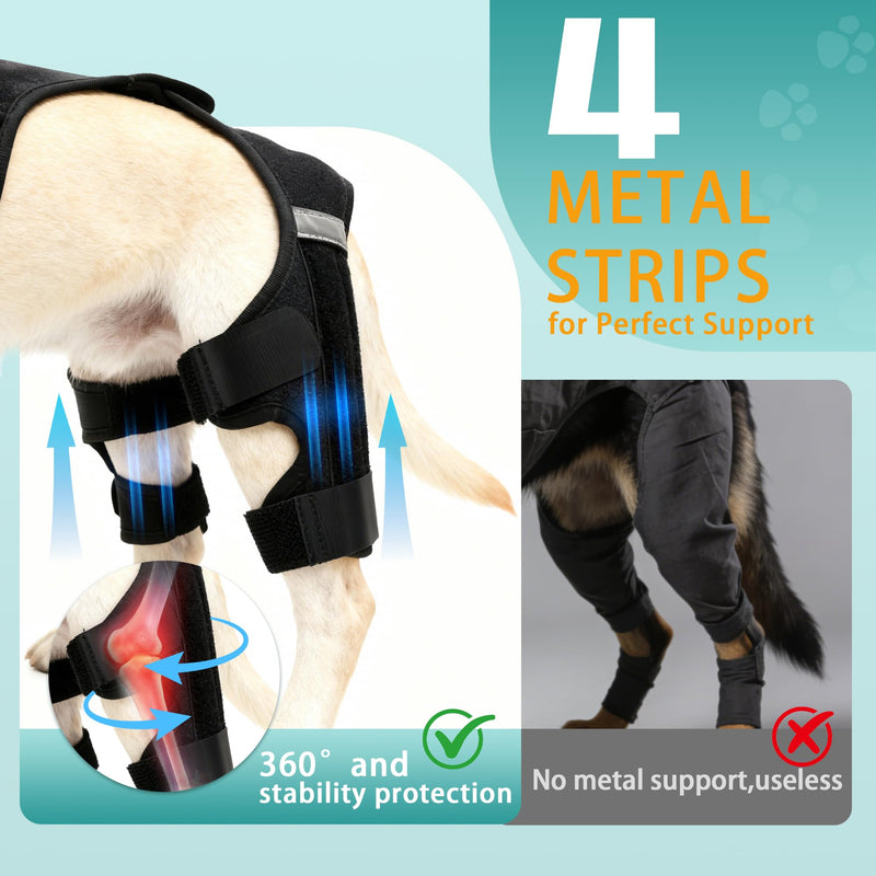 Dog Knee Braces for Torn ACL Hind Leg, Adjustable Dog Leg Braces for Back Leg with 4 Stabilizers for Luxating Patella Relieves Ligament Injury and Joint Pains