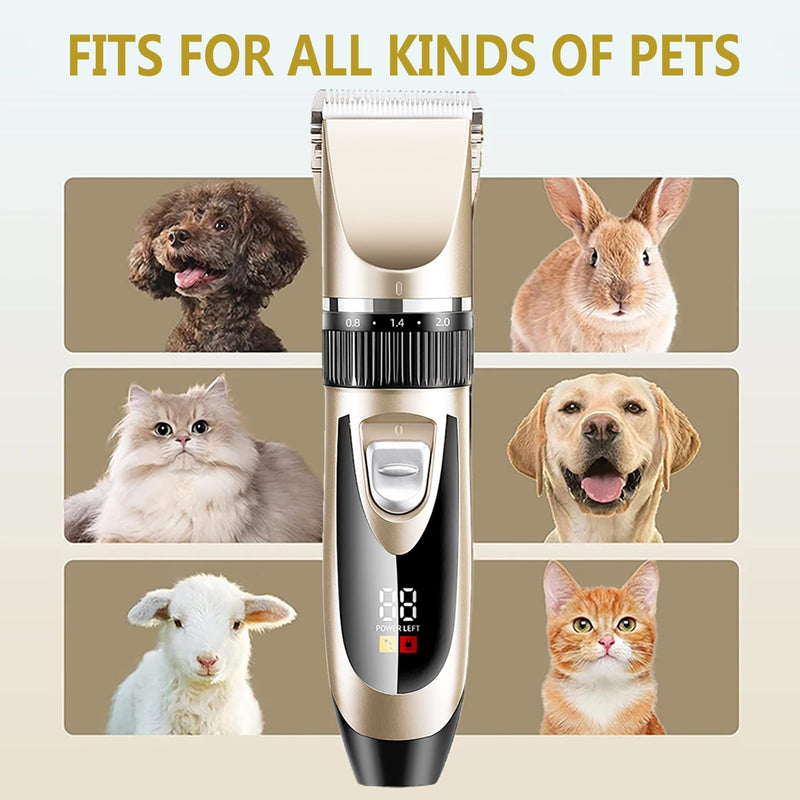 Professional Cordless Dog Clippers for Thick Coats – Low Noise Rechargeable Pet Grooming Clipper with Ceramic Blades, LED Display, Fast Charging for Dogs, Cats, All Pets (Grooming Kit) - PawsPlanet Australia