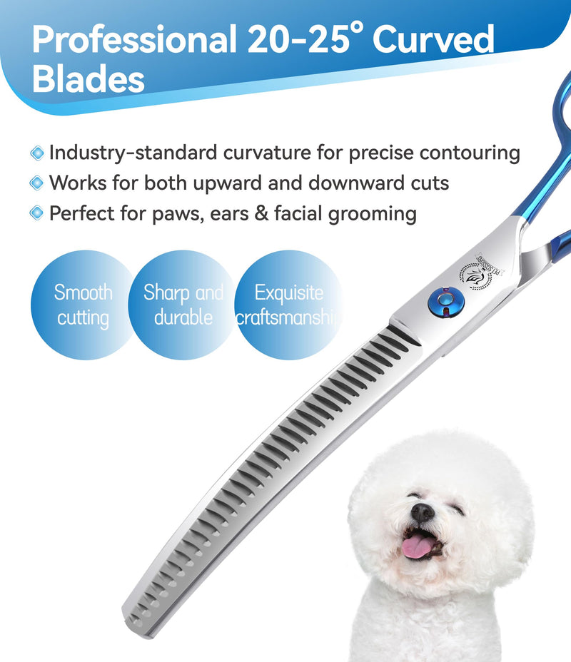 Fenice Peak Curved Chunkers Dog Grooming Scissors with Coating 440C Stainless Steel, 7 inch Professional Chunker Shears，25 Degree of Curved Blade，Dog Trimming Scissors for Grooming Face and Paws 7" - PawsPlanet Australia