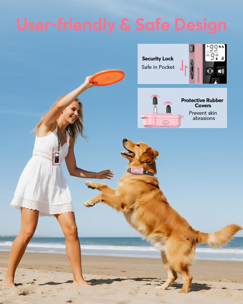 Jugbow Dog Shock Collar - 4200FT Dog Training Collar with Remote, IPX7 Waterproof Electric Collar with 4 Training Modes, Security Lock, Rechargeable e-Collar for Dogs 10-120lbs(Pink) - PawsPlanet Australia