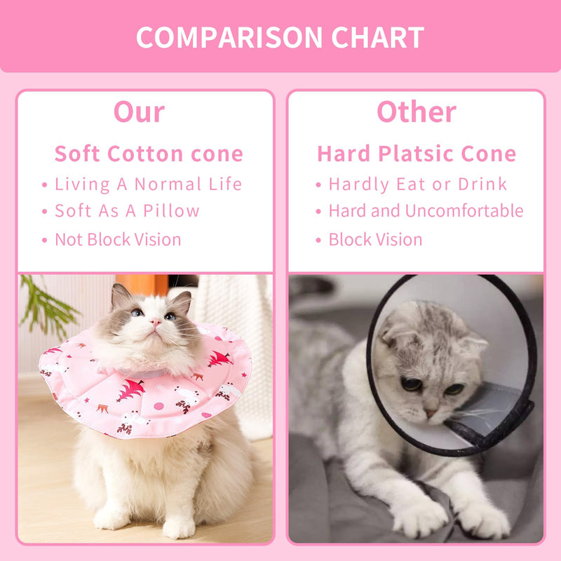 Soft Cat Cone Collar for Cats, Adjustable Recovery Collar with Cute Pink Pattern, Waterproof & Dirt-Proof, 2-Way Wear, Prevents Licking & Scratching,Cat Cone Collar Soft, Dog Cones for Small Dogs,(L) L
