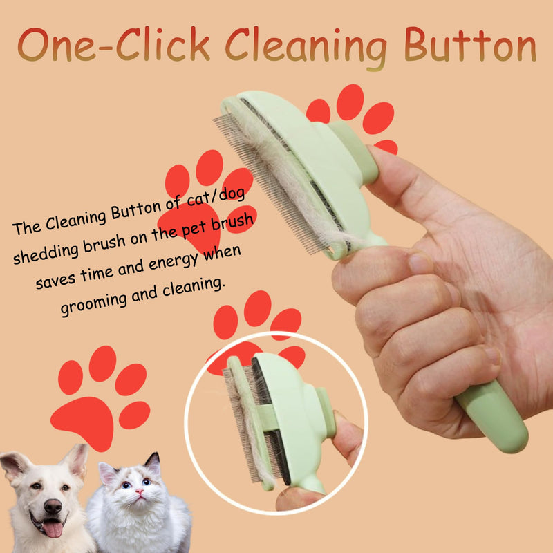 2Pcs Pet Comb Flea Comb for Cats Dogs,Self-Cleaning Cat Grooming Brush with Release Button and Stainless Steel Round Teeth,Detangling Long and Matted on Cats and Dogs(Yellow+Green)