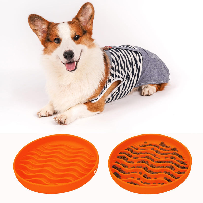 Slow Feeder Dog Bowls, Silicone Food Bowl Anti-Gulping, Pets Puppy Slow Feeder with Suction Cups, Dishwasher Microwave Safe for All Small Medium Dogs, Wave Design Orange - PawsPlanet Australia