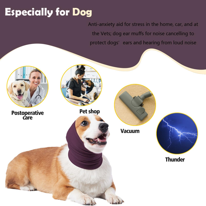 Dog Calming Hoodie Head Wrap,No Shake Anxiety Relief Quiet Thunder Vest for Dogs,Ear Protection Head Muffs for Grooming,Pet Covers for Fireworks,Vet Visits,Bathing,Purple,S