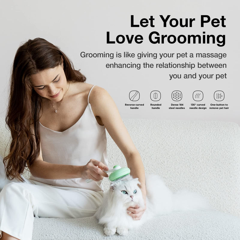 Self-Cleaning Cat Brush for Shedding & Pet Grooming - Effortlessly Removes Tangles, Loose Undercoat, and Mats for Cats & Dogs (Green) Green