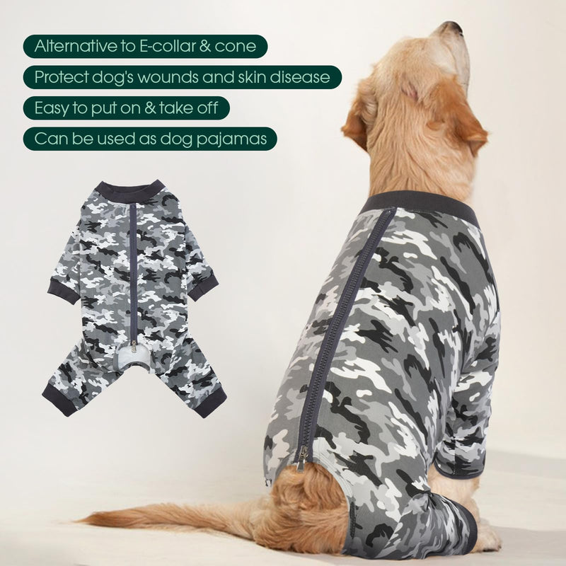Kuoser Dog Bodysuit After Surgery for Large Dogs Pajamas, One-Piece Surgery Body Dog Castration Male, Dog Bodysuit Dog Suit with Legs, Long Sleeves for Dogs, Surgical Body, Dog Collar Alternative, 2XL 2XL (back: 55cm; chest: 80cm) camouflage