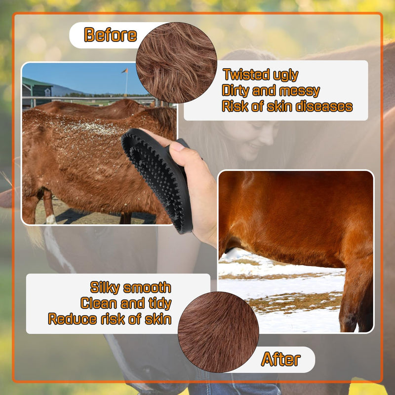 Rubber Curry Comb with Handle, Horse Grooming Brush & Shampoo Brush for Dogs, Cats & Horses, Shedding Curry Comb for Short & Long Hair, Pet Bathing & Shower Supplies Rubber Curry Comb - PawsPlanet Australia