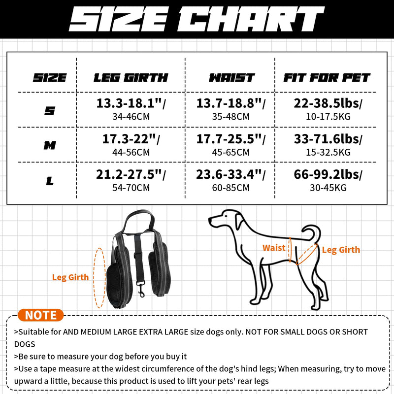 ROZKITCH Pet Dog Support Harness Rear Lifting Harness for Back Legs Reflective Dog Sling Vet Approved for Old Helps with Poor Stability Hind Legs, Joint Injuries Elderly Arthritis ACL Rehab Black M M(Leg Girth: 17.3-22")