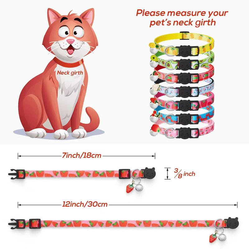 7 Pack Breakaway Cat Collars with Bells & Fruit Pendants,Safety Kitten Collar,Adjustable,Ideal for Girl Cats Boy Male Cats Pet Supplies,Accessories,Gifts - PawsPlanet Australia