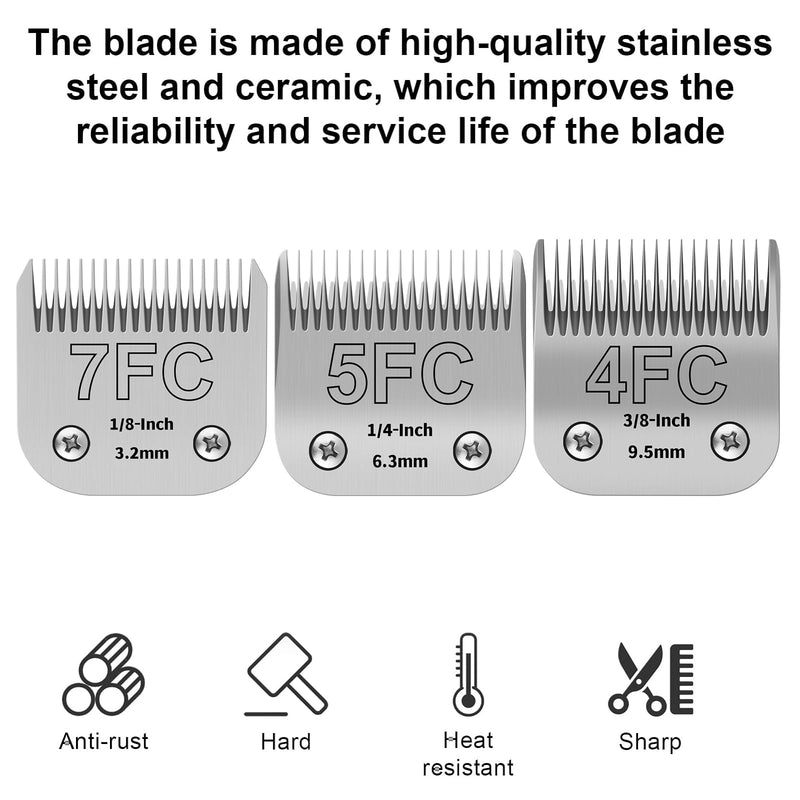 3PACK Dog Grooming Clipper Replacement Blades Compatible with Andis Pet Clipper/Oster A5/Wahl KM Series Dog Clipper,Ceramic Blade & Stainless Steel Blade (#+4FC+5FC+7FC) - PawsPlanet Australia
