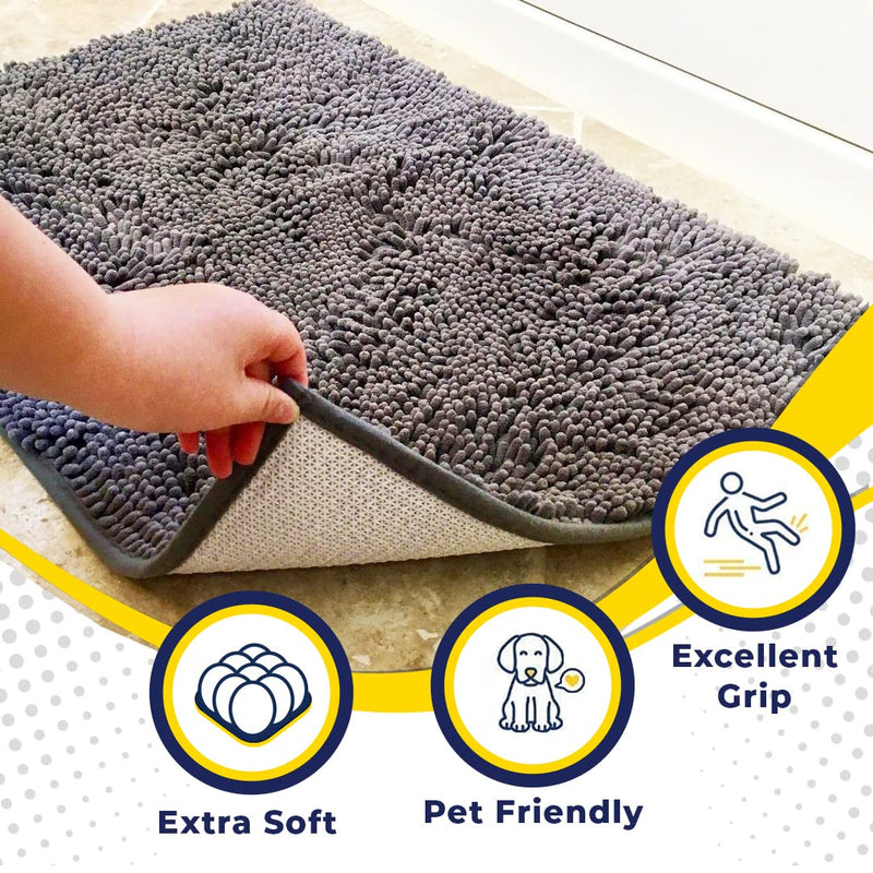 Muddy Mat® | Super Absorbent Door Mat Indoor, Microfiber Quick Dry Chenille Entryway Rug, Non-Slip Front Door Mat, Indoor Mats for Entryway, Machine Washable Pet Rug, Grey 30"x19" 19" x 30" - PawsPlanet Australia