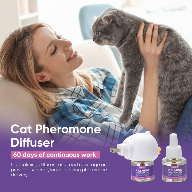 Cat Calming Pheromone Diffuser Effectively Relieve Anxiety Stress Cat Calming Diffuser Comfort for Cats Refill Reduce Fighting Spraying and Scratching Calm Relaxing 48ml/Bottle Fits All Cats 1 diffusers, 2 refills