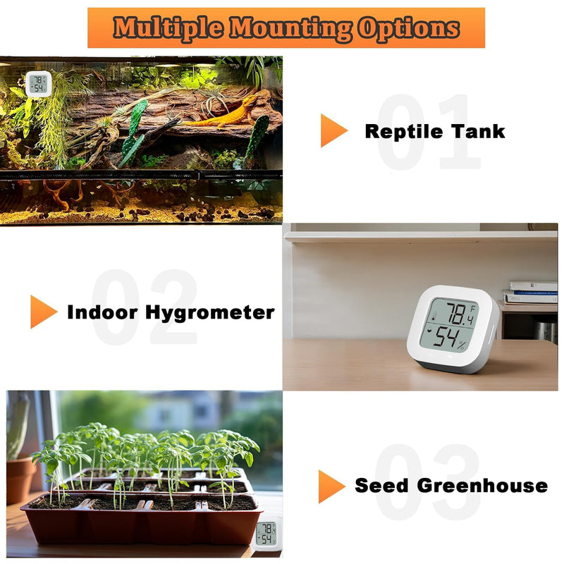 Reptile Tank Thermometer, Mini Digital Hygrometer Thermometer Gauge, Indoor Outdoor Temperature Humidity Meter for Greenhouse Humidors Incubators Reptile Terrarium Jars, Fahrenheit (℉) or Celsius(℃) Basic Version - PawsPlanet Australia