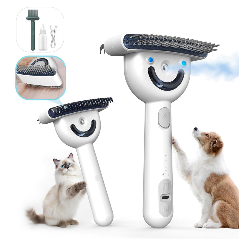 Dog brush for shedding & Cat Grooming Comb kit– Pet Steam brush with UV Sterilization, Rechargeable - Suitable for long-haired or curly-haired pets. Removes tangled hair - PawsPlanet Australia