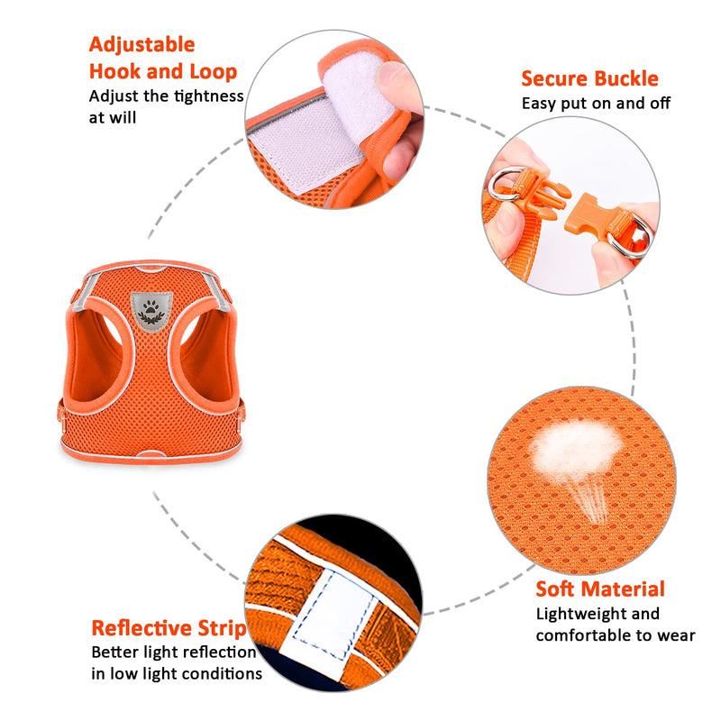 Dog Harness and Leash Set for Walking, Escape Proof Vest Harness with Soft Mesh, Adjustable Strap, Reflective Strips for Kitten Cats and Puppy Dogs XL(Chest:18.5"-20.5") Orange - PawsPlanet Australia