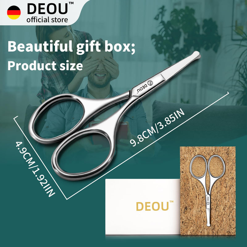 DEOU Silver Stainless Steel Round Nose Safety Scissors - Compact Facial Hair Trimming Tool for Men's Nose, Eyelashes, Eyebrows, Beard & Pet Grooming - PawsPlanet Australia