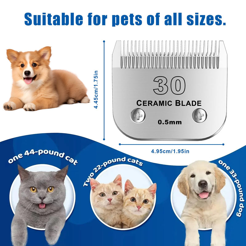 30# Detachable Pet Dog Grooming Clipper Ceramic Blade,Compatible with Andis Size 30 Cut Length 1/50"(1.5mm),Compatible with andis/wahl/Oster Dog Clippers 3PCS Silvery-4