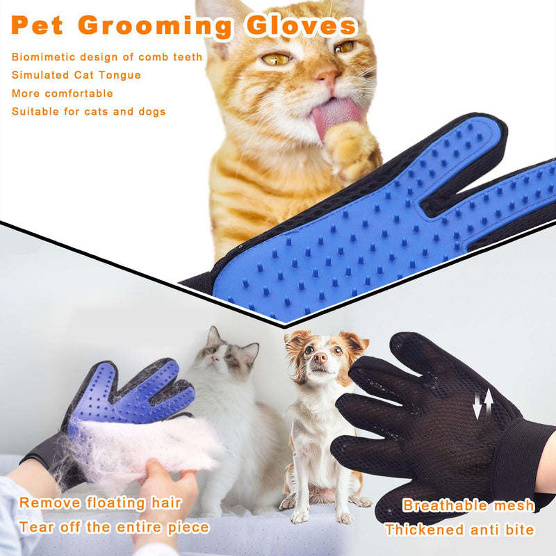 2 in 1 Dog Grooming Brush & Grooming Gloves Combo, Dematting Comb for Dogs - Deshedding Undercoat Rake, Pet Hair Grooming Brush for Long and Short Haired Dogs or Cats(Large, Blue) - PawsPlanet Australia