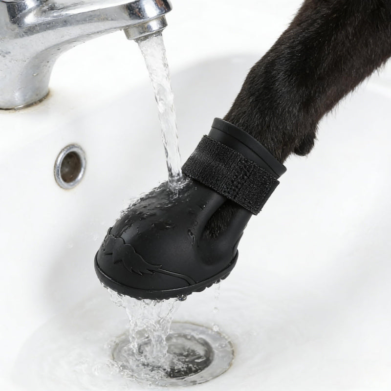 Yctze 4pcs Silicone Protective Dog Boots, Antislip Snow Shoes for Small Dogs, Ideal for French, Cute Pet Rain Wellies (L Black) L black - PawsPlanet Australia