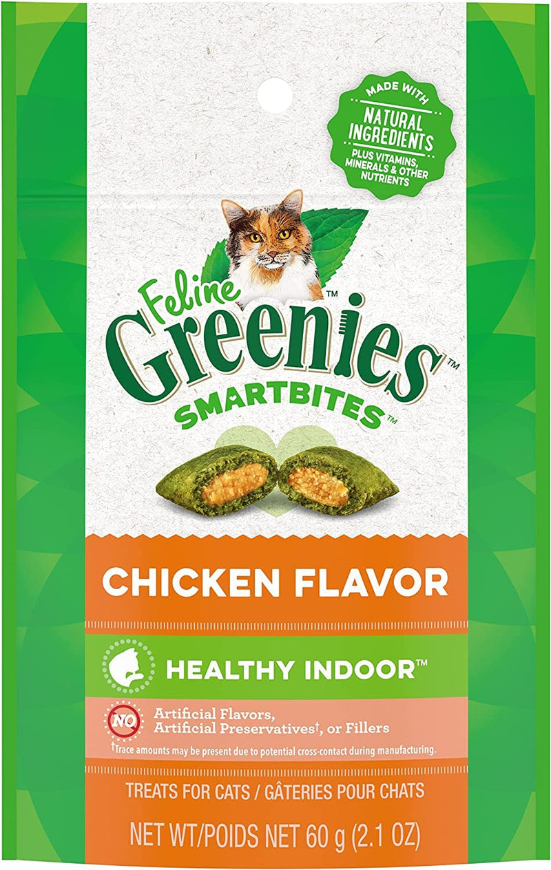 GREENIES Smartbites Healthy Indoor Chicken - 2.1 Oz, Pack of 4 FELINE GREENIES™ SMARTBITES™ Hairball Control Treats Chicken Flavor 2.1 Ounce (Pack of 4)