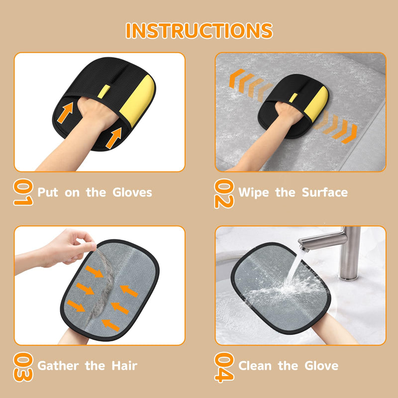 Pet Hair Remover - 2025 New Electrostatic Magic Brush Pet Hair Remover Glove, Reusable Cat & Dog Hair Remover Tool for Clothing, Couch, Furniture, Carpet, Car Seat, Cat Grooming Glove, 1 PCS 1pcs-BlackYellow - PawsPlanet Australia