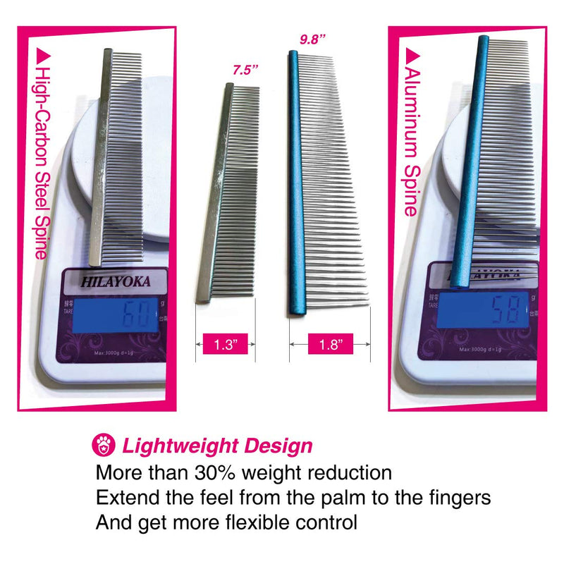 Greyhound Oval Grooming Comb – Aluminum handle, Stainless Steel Teeth Comb for Long-Haired Dogs & Cats, Removes Mats, Tangles, and Loose Fur – Lightweight for Deshedding (Silver/Blue, 9.8") Silver/Blue 9.8" - PawsPlanet Australia