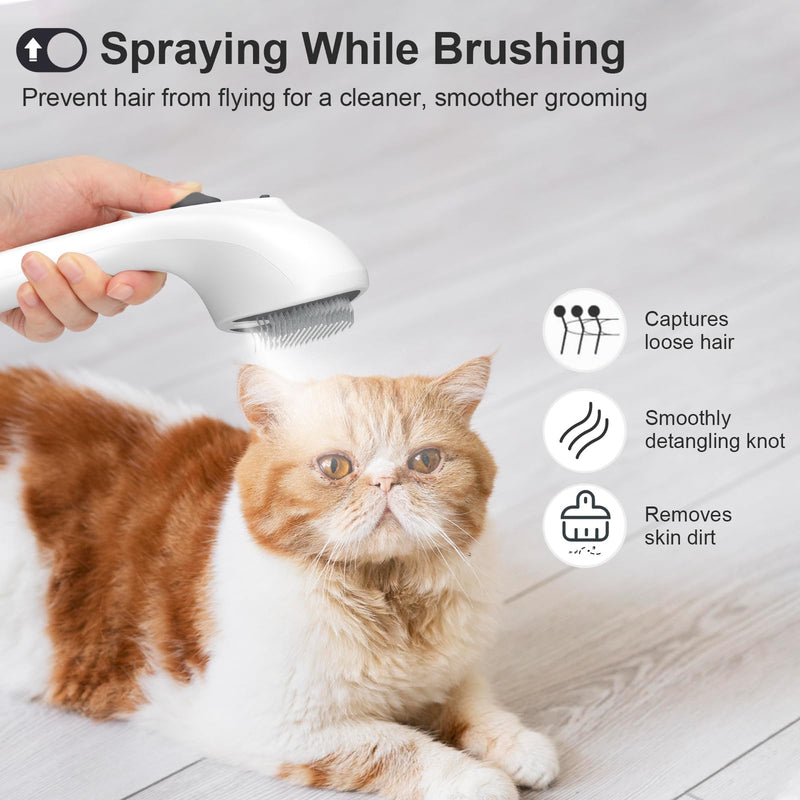 Steam Cat Brush with Release Button, [Ultra-Quiet Design/Comfort-Grip Handle] Pet Spray Dog Brush, Rechargeable Pet Steam Brush for Long Short Hair Cats, Dogs, Rabbits Grooming(Gray-White) Gray-White - PawsPlanet Australia