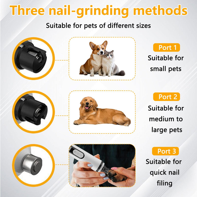 Silent Groom Pro Nail Grinder, Dog Nail Grinder Quiet, Dog Grinder for Dogs Light Painless Clipping With Led & 3 Speeds Rechargeable 2000mAh USB Charging 1+2 Replacement Head for Dog Cat Home Use