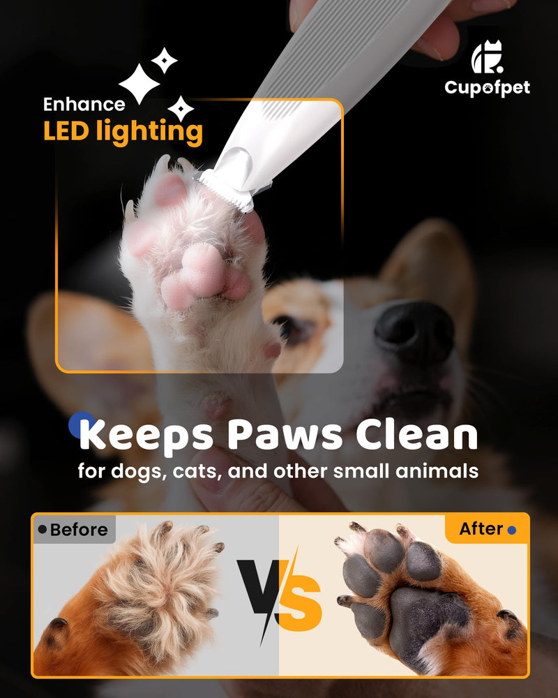 Dog Paw Trimmer with LED Light, 35dB Low Noise Precision Pet Paw Trimmer for Dogs Cats Grooming Clippers, 2 Speed Safety Electric Paw Hair Trimmer for Paws, Ears, Rump, Face, Eyes (White) White - PawsPlanet Australia
