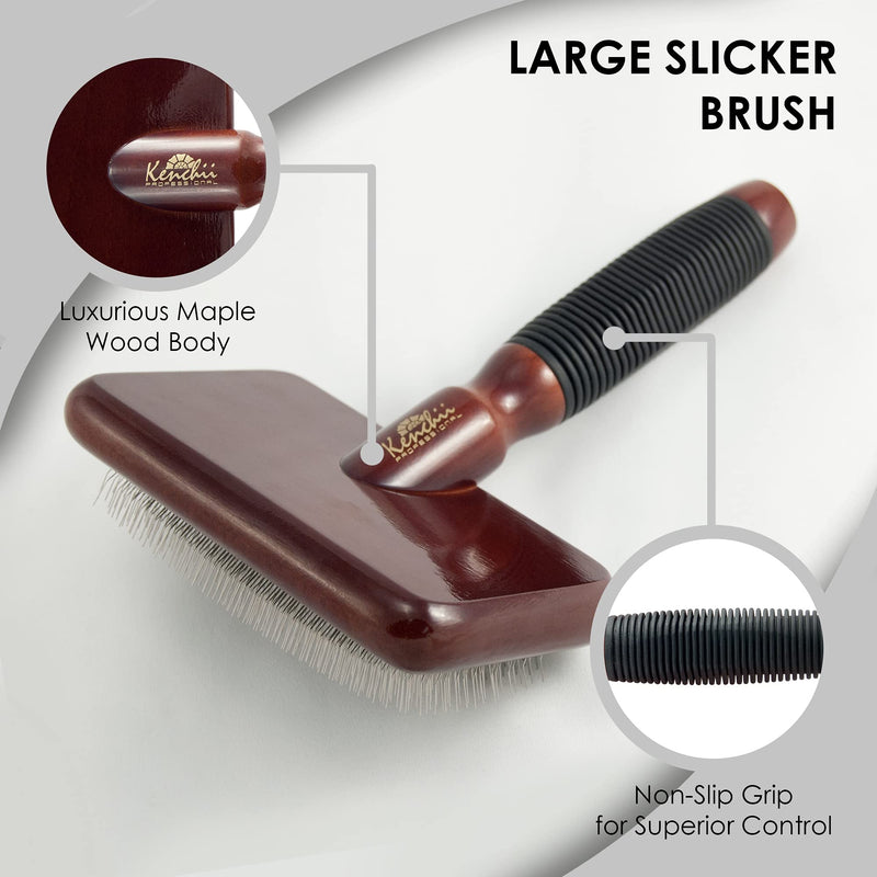 Kenchii Pet Grooming Slicker Brush for Dogs and Cats | Dog and Cat Brush for Shedding | Solid Wood, Non Slip Grip Dematting and Undercoat Brush for Long or Short Haired Pets | Size Large - PawsPlanet Australia