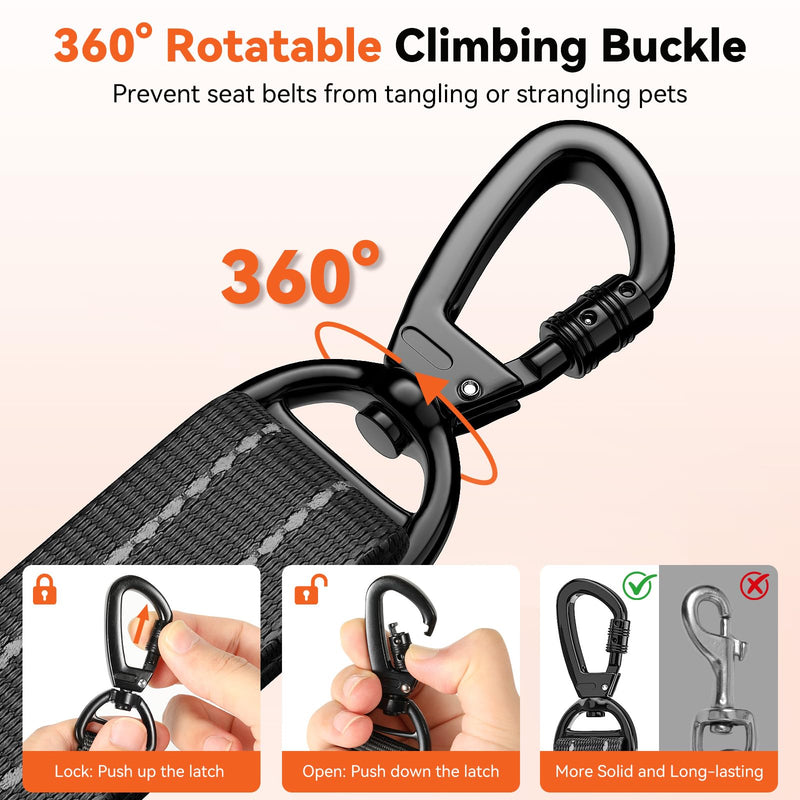 Dog Seat Belt, Dog Car Seat Belt Bungee, Car Harness for Pet with Buckle & Hook Latch, Safety Leash Vehicle, Adjustable Reflective Pet Vehicle Tether, 360° Swivel Lock Clasp, Black 1pc - PawsPlanet Australia