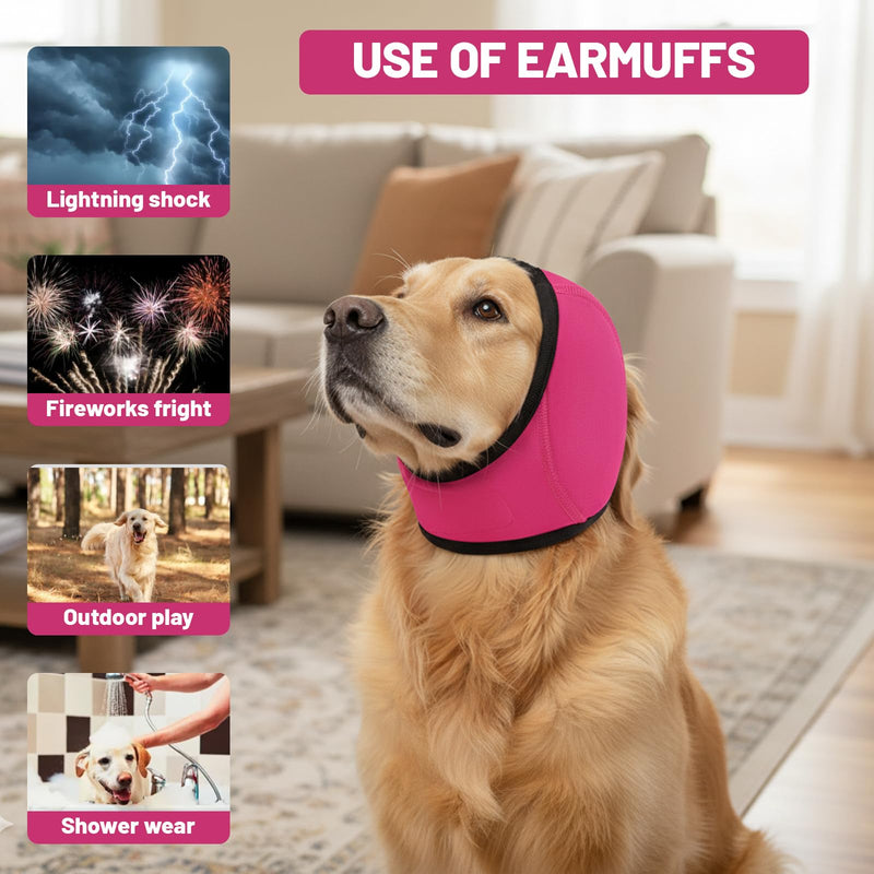 Dog Ear Defenders, Happy Hoodie for Dogs, Ear Protectors Noise Cancelling, Dog Snood Ear Protector for Fireworks,Rose Pink, Medium Size