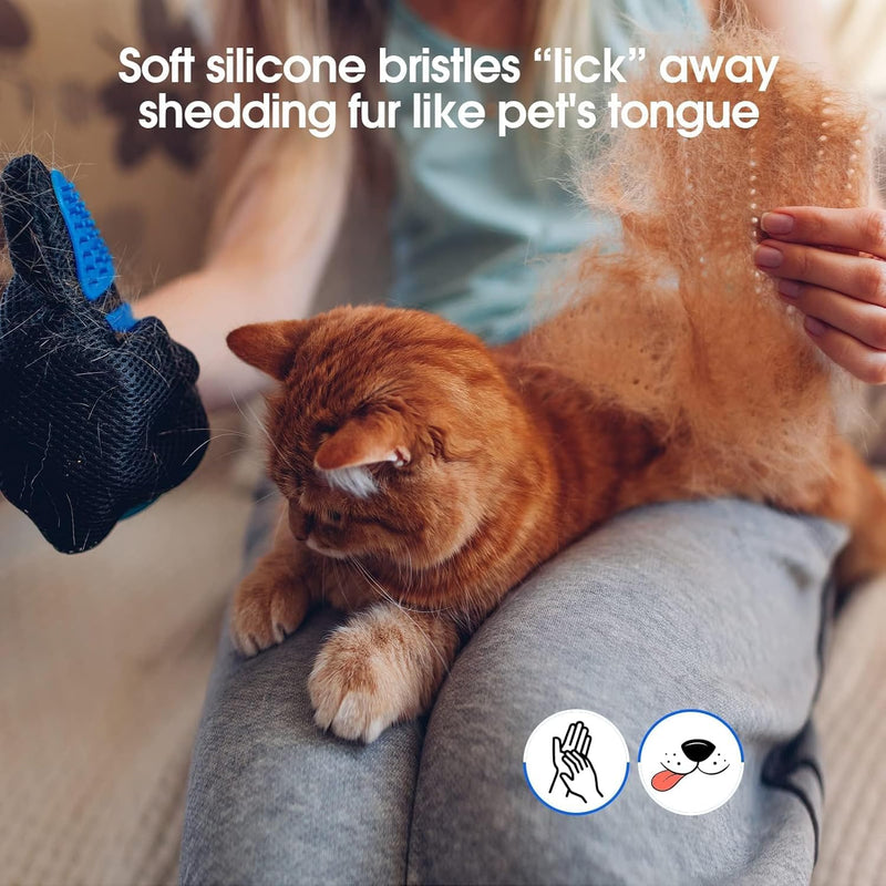 Enhanced Pet Grooming Gloves – Gentle Deshedding Brush for Dogs, Cats & Horses with Long or Short Hair – 1 Pair (Blue) for Efficient Hair Removal & Massage - PawsPlanet Australia