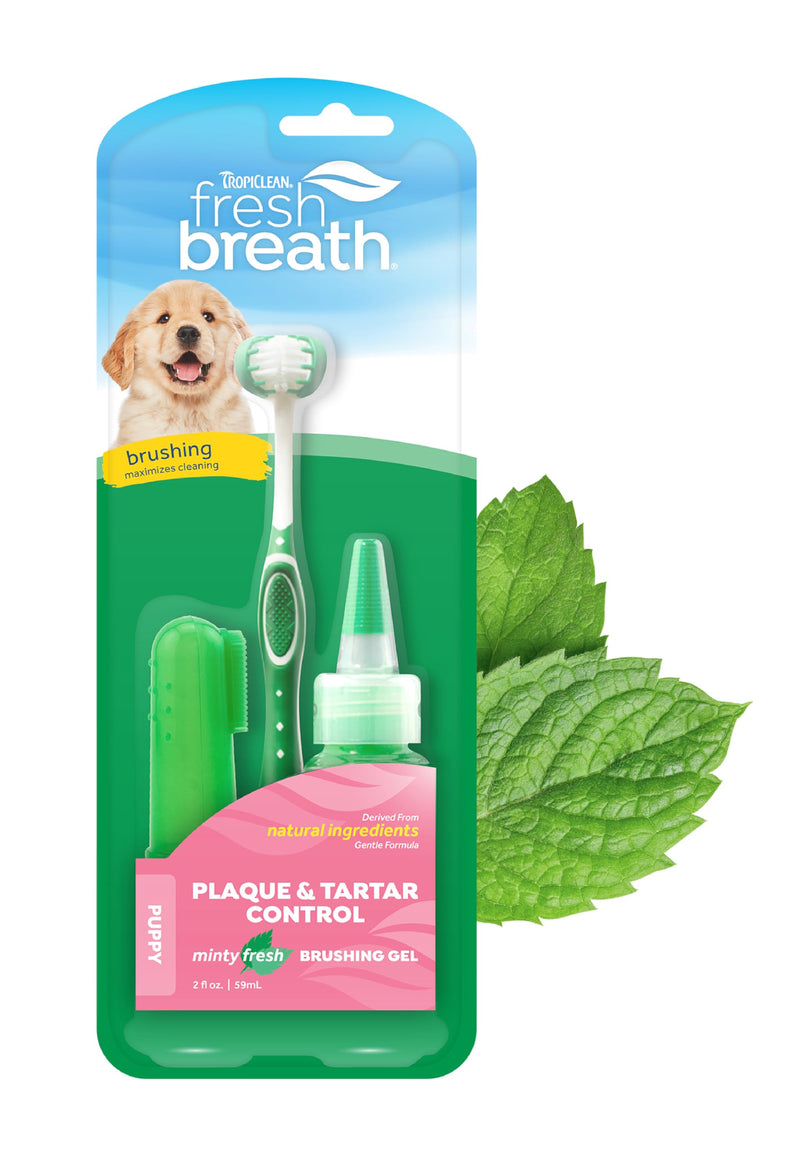 TropiClean Fresh Breath Toothbrush and Toothpaste Kit for Puppies, Teeth Cleaning Kit to Prevent Plaque & Tartar, Breath Freshener, Dog Dental Care Oral Care Kit for Puppy