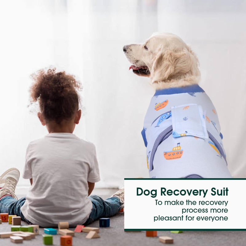 Kuoser Dog Surgery Recovery Suit, Dogs Recovery Suits Female Spay and Male Neuter for Post-Op Care, Soft Dog Onesie Surgery Cone alternative Prevent Licking, Boat XXL