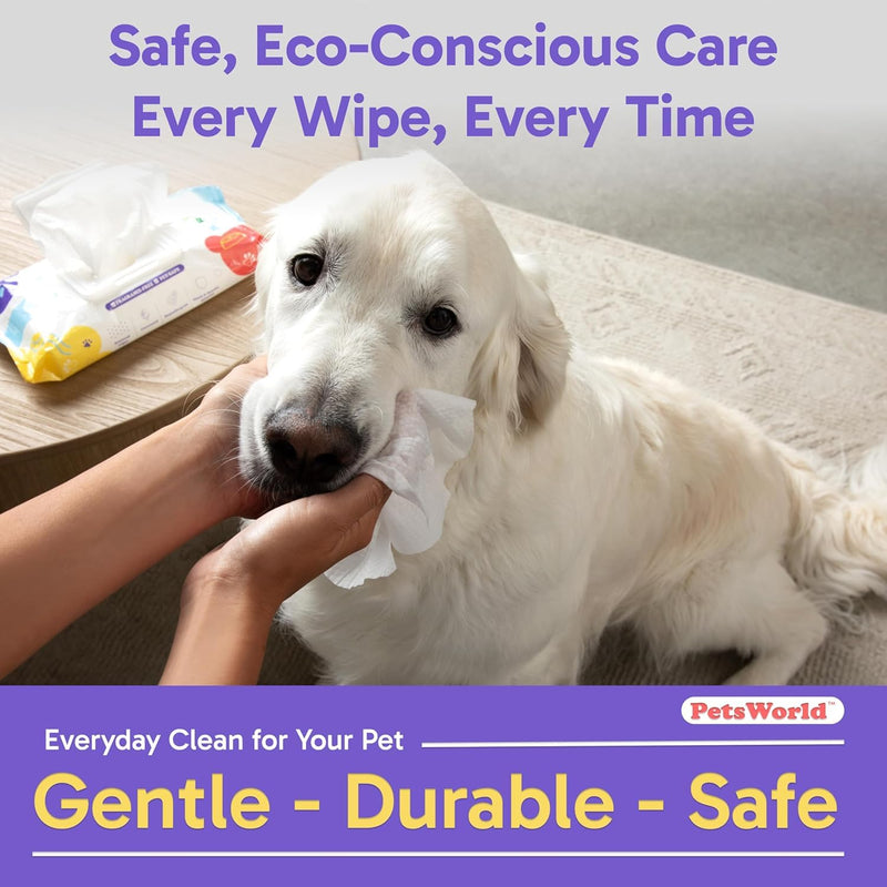 PETSWORLD Pet Wipes for Dogs & Cats, Unscented, Hypoallergenic, Chemical-Free, Biodegradable (98%), Thick & Durable, Textured Grooming Wipes (Unscented, 50 Count) - PawsPlanet Australia