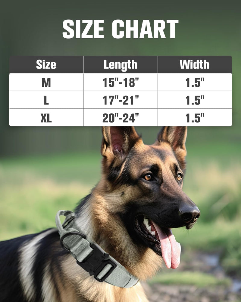 Joytale Tactical Dog Collar(17"-21") and Dog Leash Set, Shock Absorbing Bungee Dog Leash and Adjustable Strong Dog Collar with Handle for Large Dogs(Red,L)