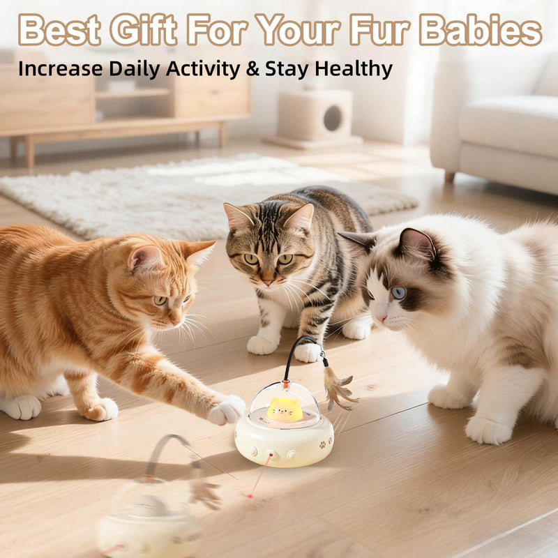 2-in-1Interactive Cat Toys - Cat Laser Toy Automatic with Feather, Touch Activated Kitten Toy, Rechargeable Cats Enrichment Exercise Toys, for Bored Indoor Cats - PawsPlanet Australia