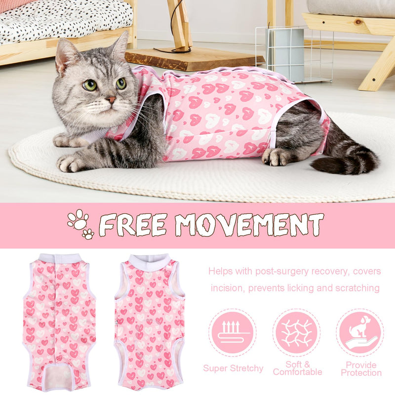 Cat Surgery Recovery Suit Small Dog Surgical Recovery Onesie Pet After Surgery Wear for Female Male Cat Doggy Pink Heart/Large L(Back Length:13.3"/34cm; Chest:16.3"/41cm） - PawsPlanet Australia