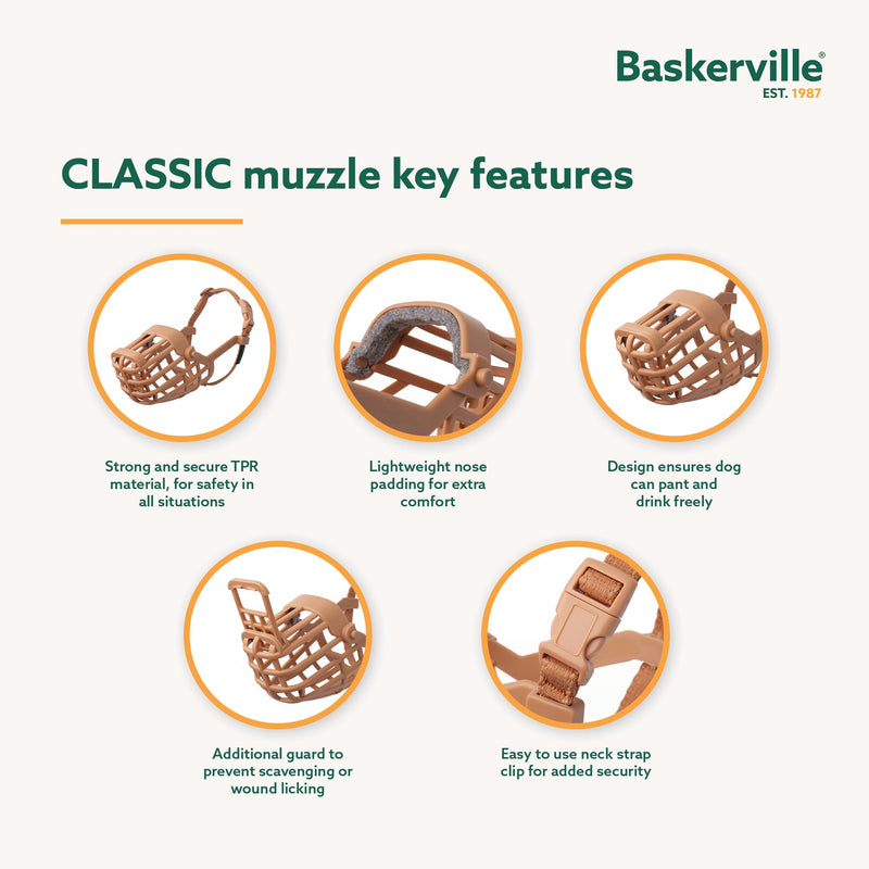 Baskerville Classic Basket Muzzle - Dog can Pant and Drink, Prevents Biting and Food Waste Scavenging, Strong TPR, Ideal for Longer Nosed Dogs, Breathable Dog Training Muzzle for Large Dogs (Size 10) - PawsPlanet Australia