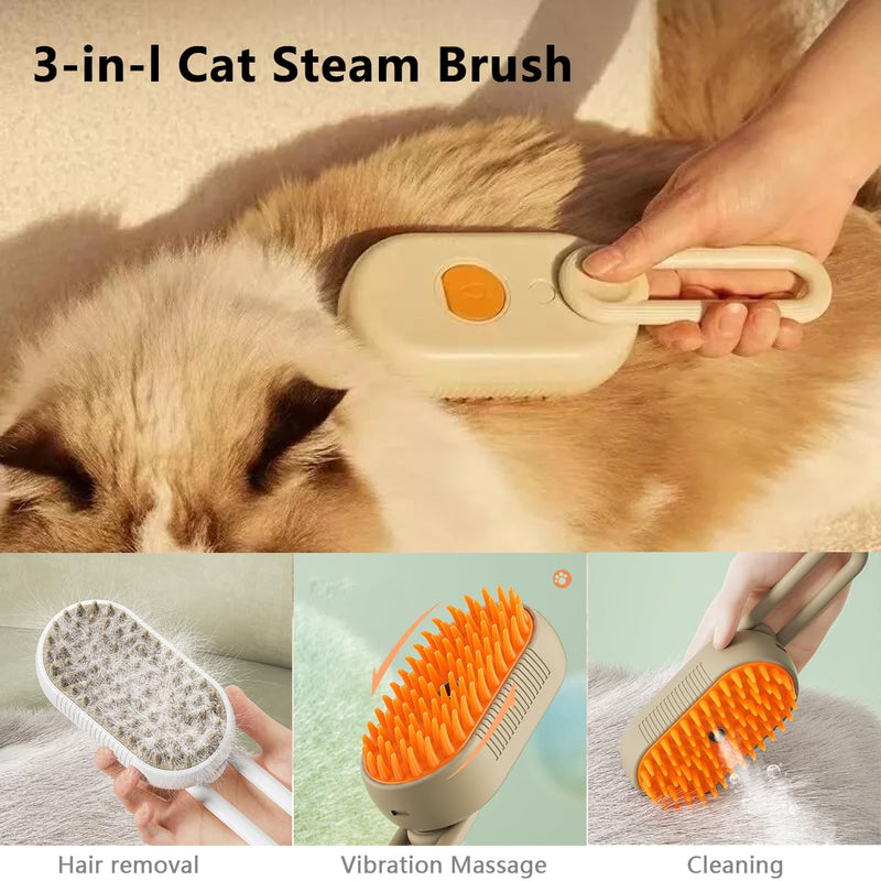 Cat Steam Brush, 3 in 1 Pet Steam Cats Brushes Rechargeable Anti-Static Grooming Brushe, Vibration Massage Cleaning Shedding & Combing Multifunctional Hair Removal Comb for Cats Dog (White) White - PawsPlanet Australia