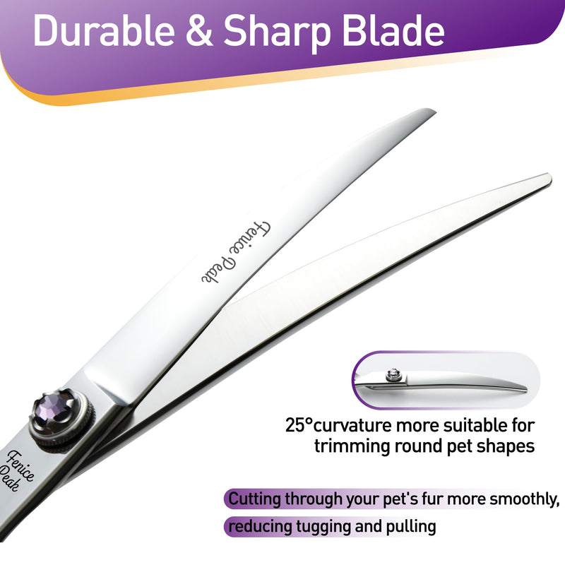 Fenice Peak 7 inch Curved Dog Grooming Scissors Professional Dog Shears Made of Japanese 440C Stainless Steel with Jewelled Screw Trimming Cutting Scissors Durable and Sharp - PawsPlanet Australia