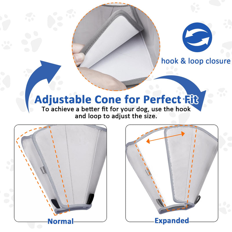 BARKLESS Dog Cone, Soft Cone for Dogs After Surgery to Stop Licking, Alternative to Recovery Collar for Large Breeds, Adjustable Elizabethan Collar for Neutering and Wound Care Grey L