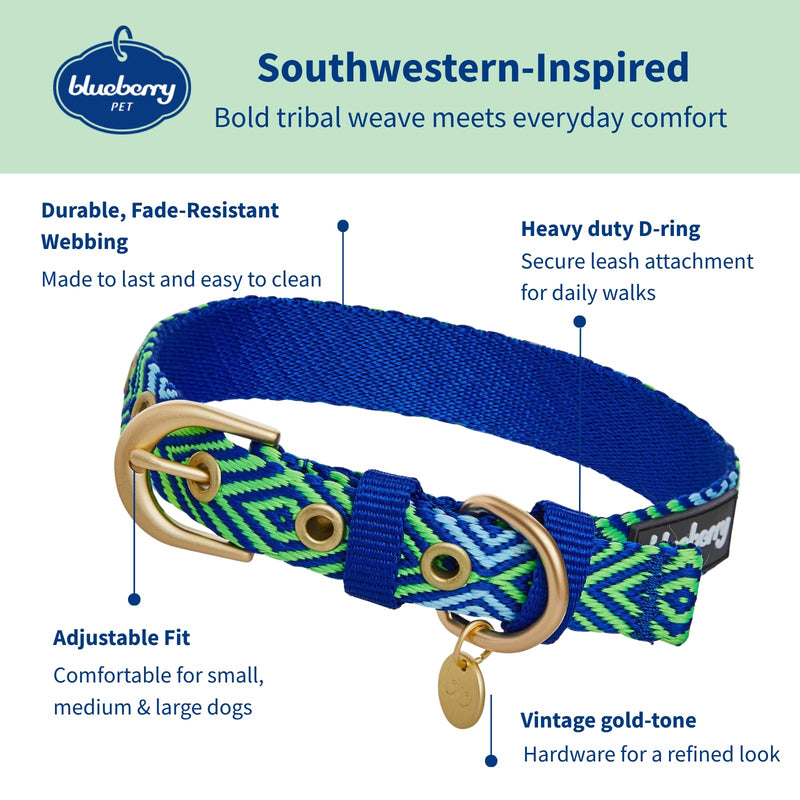 Blueberry Pet Southwestern Tribal Lozenges Stylish Green Adjustable Dog Collar with Metal Buckle, Neck 9-12.5", for Small Breed