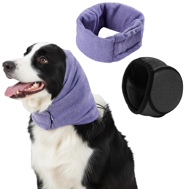 2 Pack Dog Ear Defenders, Dog Ear Protectors - Adjustable Calming Hood, Soft Noise Cancelling Earmuffs & Head Wrap for Dogs Bathing, Grooming, Thunder, Fireworks