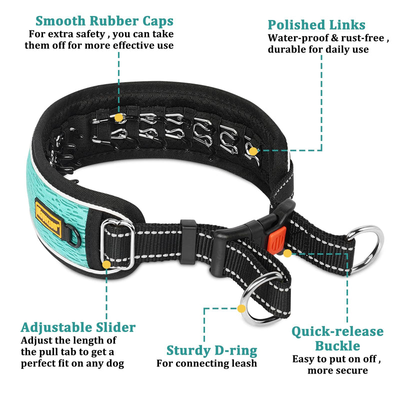 Martingale No Pull Dog Collar for Large Medium Dogs Pitbull German Shepherd Rottweiler, Patented Reflective Anti Pull Dog Collar with Buckle, Adjustable Dog Walking Collar No Pull for Training Hiking Large,2.5mm,18''-22"Neck Cyan