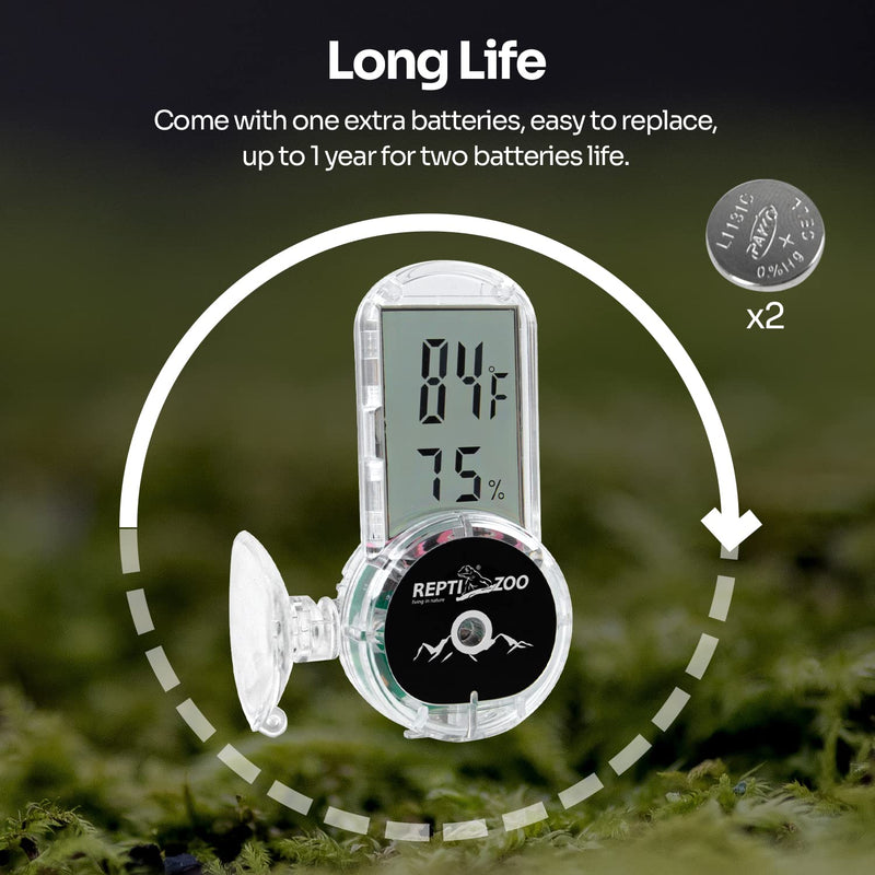 REPTI ZOO Upgraded Reptile Terrarium Thermometer Hygrometer,Digital Pet Temperature and Humidity Gauge with Suction Cup for Reptile Rearing Box Tank,4-Sides Mounting - PawsPlanet Australia