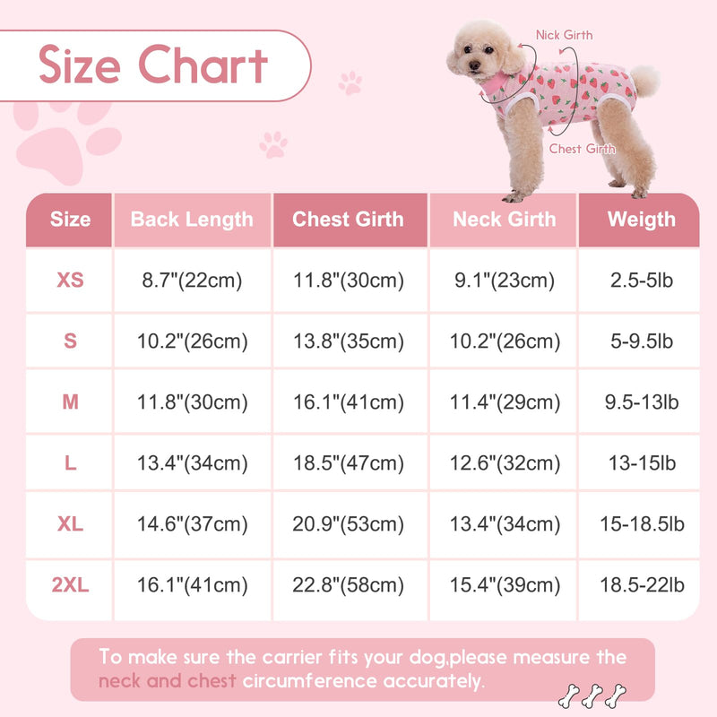 Dog Surgery Recovery Suit, Surgical Bodysuits Abdominal Wounds Protector for Female Male, Dog Cone E-Collar Alternative, Onesie Suits Prevent Licking for Small, Medium Puppy (Strawberry, M) Strawberry