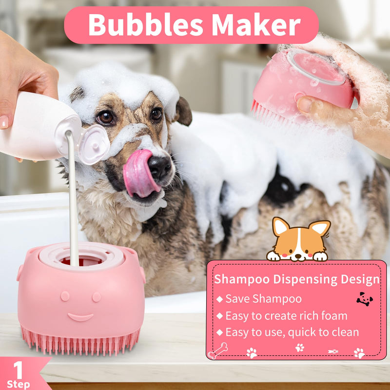 Comotech 6PCS Dog Bath Brush & Dog Toothbrush | Adjustable Handle Shampoo Brush & Scrubber for Short & Long Haired Dogs & Cats | Effectively Solve Odor & Stain Removal Problems (Pink Red Pink) Pink Red Pink - PawsPlanet Australia